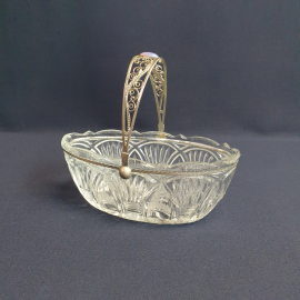 Ваза конфетница с ручкой, хрусталь мельхиор, винтаж СССР