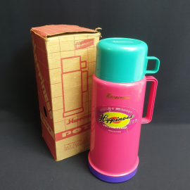 Термос в коробке "Happiness" на 1 литр, стеклянная колба, пластик. Китай.