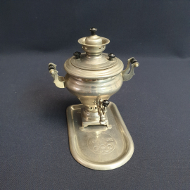 Самовар сувенирный на подносе "Олимпиада 1980", металл. Винтаж, СССР.