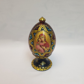 Декоративное деревянное яйцо 16 см "Икона Божья Матерь", стразы, роспись. Винтаж.