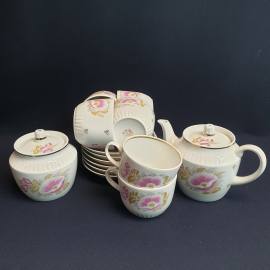 Чайный сервиз на 6 персон, 14 предметов, Вербилки, деколь, позолота. Винтаж, СССР.