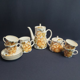 Кофейный сервиз на 4 персоны, 11 предметов, Пролетарий, фарфор, роспись, позолота. Винтаж, СССР.