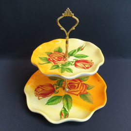 Этажерка двух ярусная "Katerina" 26 см высота, фарфор, роспись, деколь, 24 см диаметр нижней. Итали.