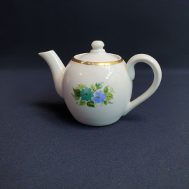 Чайник Дулево, фарфор деколь позолота 0.3 л скол, винтаж СССР