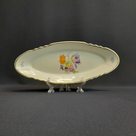 Селедочница "Мейсенский букет" 30х12 см, Дулево, фарфор, деколь, позолота. Винтаж, СССР.