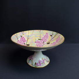 Ваза - фруктовница на ножке 14 см, Дулево, роспись, позолота, перламутр. Винтаж, СССР.