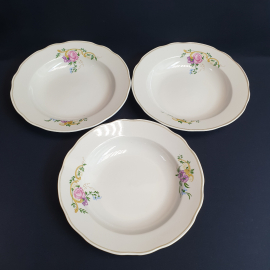 Набор суповых тарелок 3 шт, Дулево, фарфор, деколь, люстр. Винтаж, СССР.