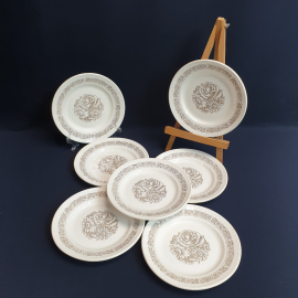 Набор десертных тарелок 7 шт, 17 см, ЗИК Конакова, фаянс, деколь. Винтаж, СССР.