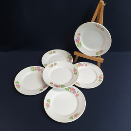 Набор десертных тарелок 6 шт, ЗИК Конакова, фаянс, деколь. Винтаж, СССР.