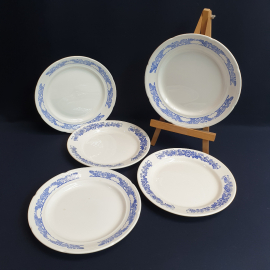 Набор столовых тарелок 5 шт, ЗИК Конакова, фаянс, деколь, кракелюр. Винтаж, СССР.