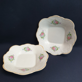 Пара тарелок - розеток для закусок 16 см, Коростень, фарфор, деколь, люстр. Винтаж, СССР.