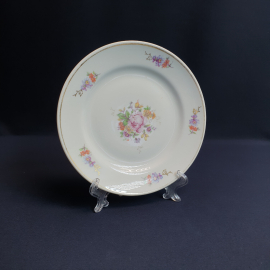 Пирожковая тарелка Вербилки, фарфор деколь позолота  175 мм, винтаж СССР