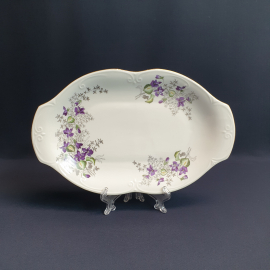 Блюдо сервировочное Chodziez, фарфор деколь позолота 258х180 мм, винтаж Польша