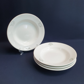 Набор суповых тарелок 4 шт, Чайка, фарфор, деколь, кракелюр. Винтаж, СССР.