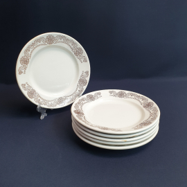 Набор десертных тарелок 6 шт, ЗИК Конакова, фаянс, деколь. Винтаж, СССР.