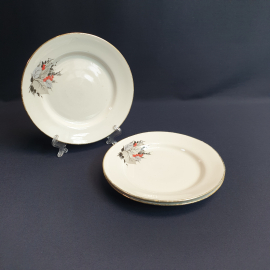 Набор из 3 десертных тарелок Кувасайский з-д, фарфор деколь позолота 175 мм, винтаж СССР