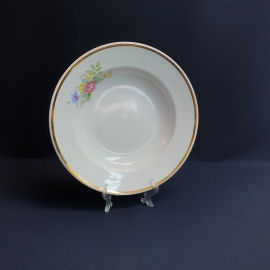 Суповая тарелка Дулево, фарфор деколь позолота 24 см, винтаж СССР