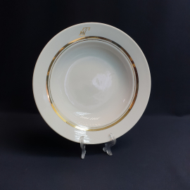 Суповая тарелка Дулево, фарфор позолота 24 см, винтаж СССР