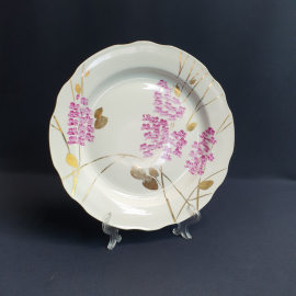 Столовая тарелка Сирень Дулево, фарфор деколь позолота 235 мм, винтаж СССР