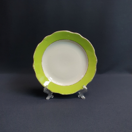 Пирожковая тарелка Дулево, фарфор позолота 17 см, трещина скол, винтаж СССР