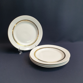 Набор из 4 десертных тарелок Дулево, фарфор позолота 195 мм, винтаж СССР