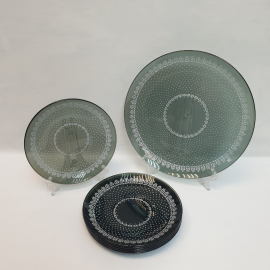 Набор тарелок 23 см и 15 см 6 шт, стекло, деколь. Винтаж.