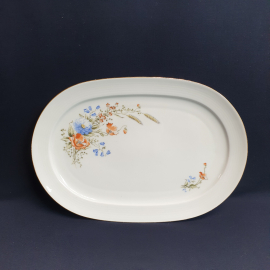 Блюдо овальное 32х22 см, фарфор, деколь, позолота. ГДР.