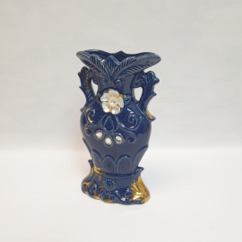 Ваза, керамика кобальт позолота высота 24 см, трещины, винтаж Россия