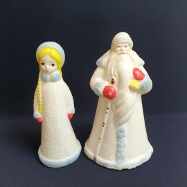 Пара Дед Мороз и Снегурка 24 см, пластик, роспись, сост. хорошее. Винтаж, СССР.