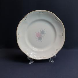 Столовая тарелка Рига, фарфор деколь позолота 24 см, винтаж Латвия