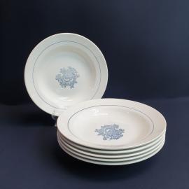 Набор из 6 суровых тарелок Конаково, фаянс деколь 24 см, винтаж СССР.