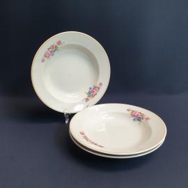 Набор из 3 суповых тарелок Дулево, фарфор деколь 20 см, винтаж СССР