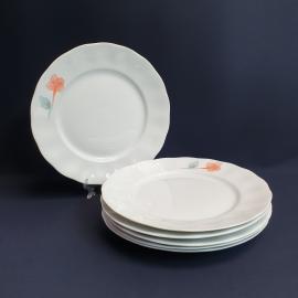 Набор из 6 столовых тарелок Karolina, фарфор деколь 26 см, винтаж Польша
