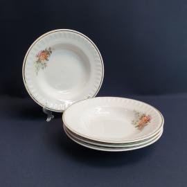 Набор из 4 суповых тарелок Прокопьевский, фарфор деколь позолота 20 см, винтаж СССР