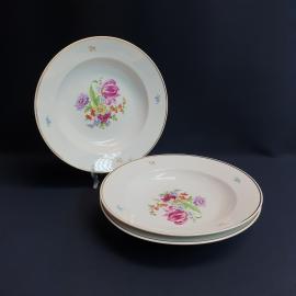 Набор из 3 суповых тарелок Дулево, фарфор деколь 23 см, винтаж СССР