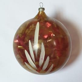 Елочная игрушка СССР, стекло, новогодний шар гигант с узором и мишурой, праздничный, винтажная