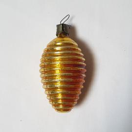 Ёлочная игрушка СССР, стекло, Жёлудь золотистый, новогоднее украшение, коллекционный, винтажная.