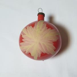 Елочная игрушка СССР, стекло, красный шар гигант с узором, редкий ретро коллекционный, винтаж