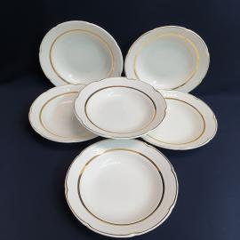 Набор суповых тарелок 6 шт, ЗИК Конакова, фаянс,потертости  позолоты. Винтаж, СССР.