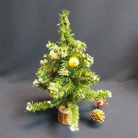 Новогодняя искусственная елка на пеньке с игрушками 25 см, пластик, дерево, винтаж - 00.