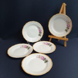 Набор десертных тарелок 17 см 4 шт, Коростень, фарфор, деколь, люстр. Винтаж, СССР.