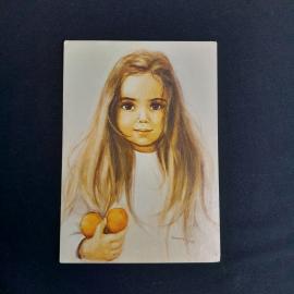 Почтовая открытка СССР с девочкой и фруктами. Д.Мусиньская-Замоцка, 1976 год. Открытка винтажная.