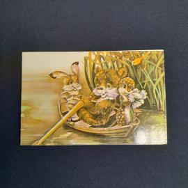 Почтовая открытка СССР, день рождения, природа, животные, лодка в пруду, поздравительная, винтажная