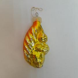 Елочная игрушка СССР Белочка из стекла золотая, антикварная, коллекционная, украшение, винтажная.