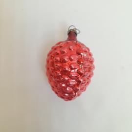 Елочная игрушка СССР Шишка красная из стекла. Новогоднее украшение 60-х. Винтажная антикварная.