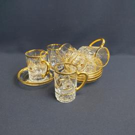 Набор из 5 кофейных пар, стекло позолота 75 мл, Турция