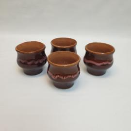 Набор из 4 кружек, обливая керамика 100 мл, винтаж СССР