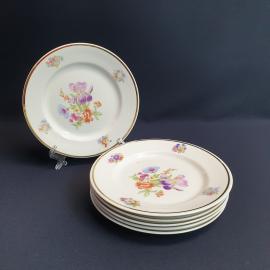 Набор из 6 десертных тарелок Пролетарий, фарфор деколь позолота 17 см, винтаж СССР