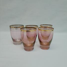 Набор из 5 стопок,марганцовое цветное стекло с позолотой 125 мл высота 10см,винтаж СССР