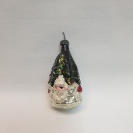 Елочная игрушка "Дед Мороз с грибами под елкой", стекло. Винтаж, СССР.